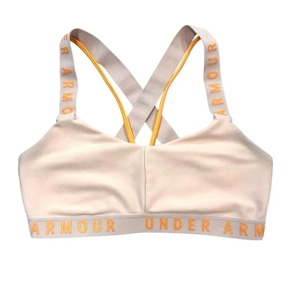 Under Armour Scoop Neck Cross Back Low Sports Bra Cream & Yellow Small